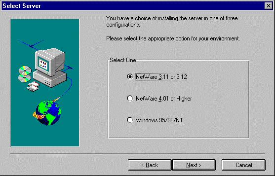 8. The Select Server screen appears. Select your network environment.