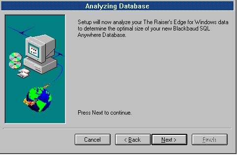 3. The Analyzing Database screen appears.