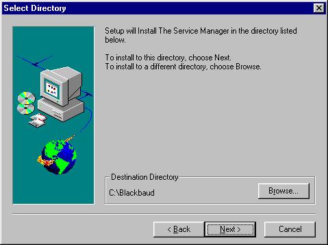 4. The Select Directory screen appears. Select the directory where the Service Manager files will be installed.