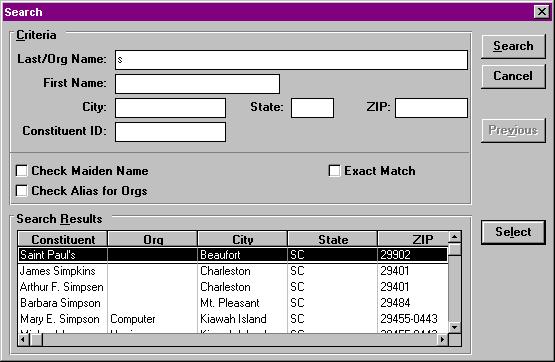 2. In the Duplicate Screen Addressee/Salutations frame, select the desired format of the constituent s name.