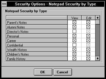 Notepad Security by Type Notepad security limits a group s ability to access certain types of notepads.