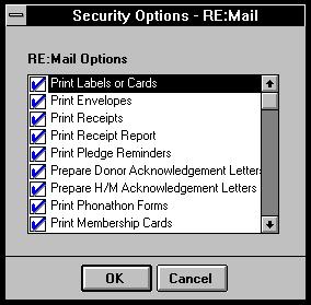 RE:Profiles Security Security for RE:Profiles is defined on only one level. When the box next to RE:Profiles has a check ( ) by it, the user can access the module.