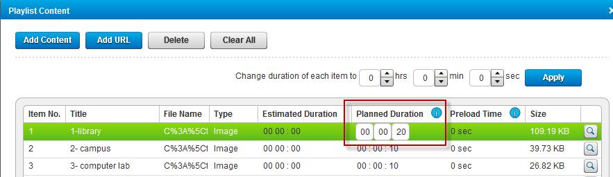 To set an image or flash file individually: double on the field under Planned Duration and then enter the duration. f. Click on the OK button, when you are done.