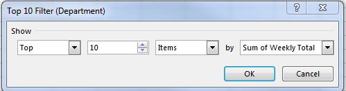 2. Click the INSERT tab, click PivotTable in the Tables group, and click OK to start a pivot table on a new worksheet.