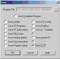 Saving a Program from PLC to Disk Logic, data, and configuration from the PLC memory can be saved or uploaded to a *.FS5 file. To save a program in the PLC to a file: 1.