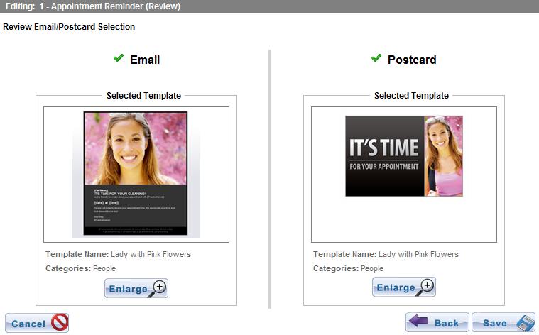9. Click Next to display the Review Email/Postcard Selection page (or the Postcard page if that option is enabled).