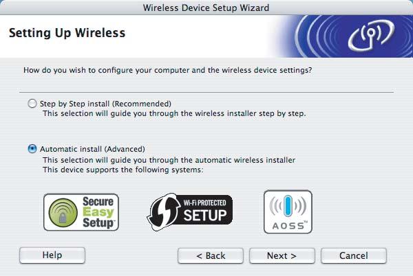 Wireless Configuration for Macintosh using the Brother installer application (Not available for MFC-5490CN and MFC-5890CN) e