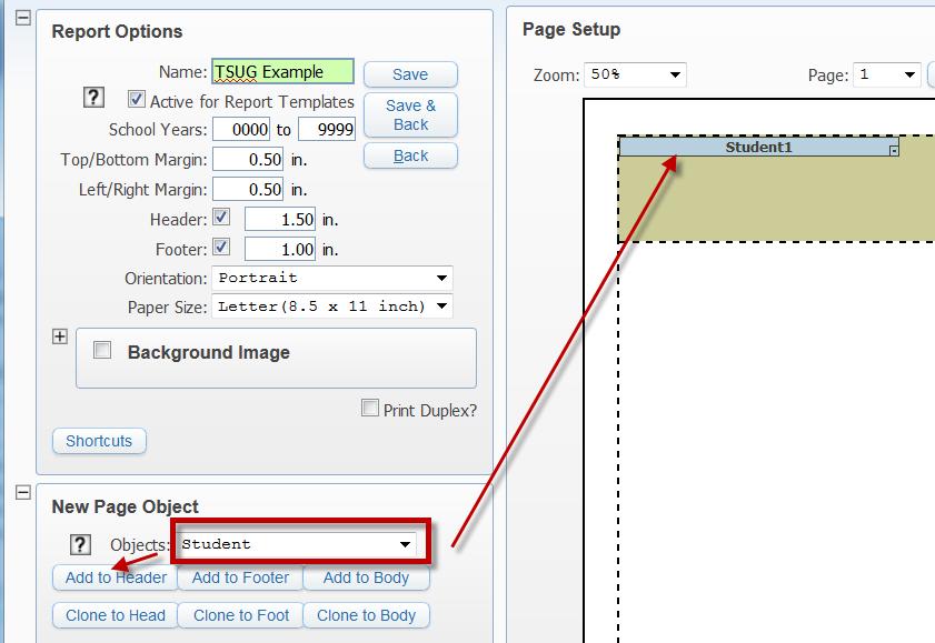 Creating a layout: Adding Objects to the Page 1. Select a new page option to add. NOTE: an object can be further defined. Think of it as a placeholder for the type of information you wish to appear.