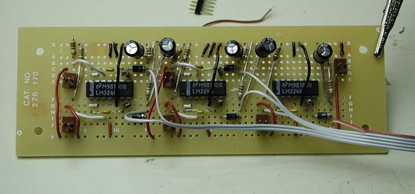 Circuit Construction: List of components for 5 IR sensors 1 breadboard 5 2 kohm resistors 5 10 nf capacitors 5 430 kohm resistors 5 1N4004 diodes 5 1 kohm resistors 5 100 µf capacitors 3 LM324 op-amp