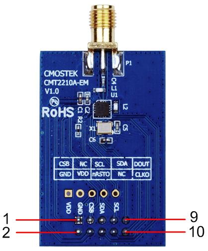 4. CMT2210A-EM The CMT2210A-EM is an Rx evaluation module with CMT2210A, the necessary external components and the matching network.