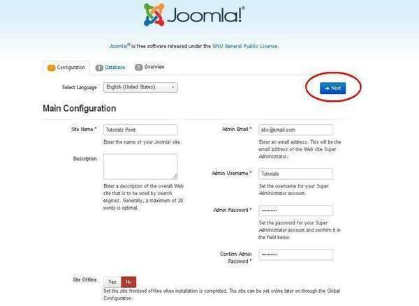 It contains the following fields: Site Name: Enter the name of the site which you are going to create in Joomla. Description: Add a small description about your site.