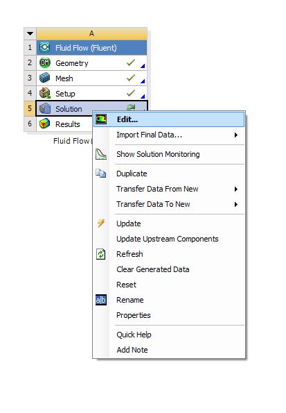 Launch Fluent Your analysis is now ready; you can directly launch it by clicking on Update in your solution component.