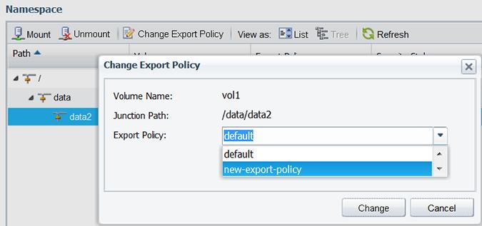 158 System Manager 3.1.2 Online Help for Clustered Data ONTAP Changing export policies When a volume is created, it automatically inherits the default export policy of the root