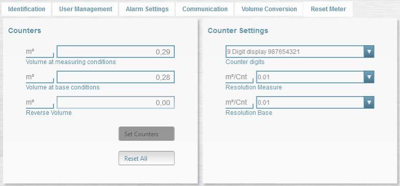 6 Reset of logs and archives This final step of the Commissioning Assistant allows the following features: Setting/Resetting the values for meter counters.