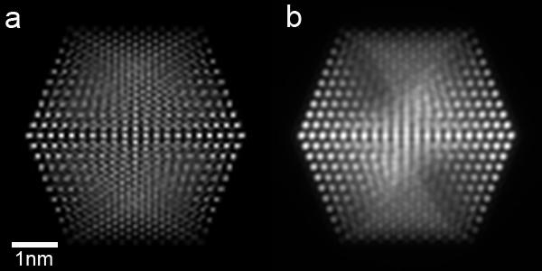 SUPPLEMENTARY INFORMATION RESEARCH Supplementary Fig. 3 Multislice calculations of a ~5 nm simulated Au nanoparticle with ideal icosahedral symmetry and a total of 3871 atoms.