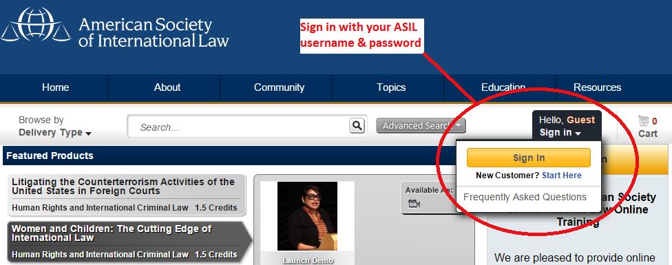 Step 4: Sign in with your ASIL username & password Select the Sign in option above the yellow
