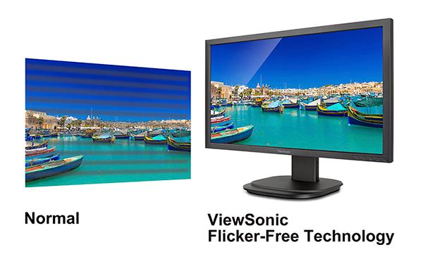 ViewSonic Flicker-Free Viewing for Improved Eye Comfort ViewSonic flicker-free displays eliminates screen flickering at all brightness levels to provide a more comfortable viewing experience.
