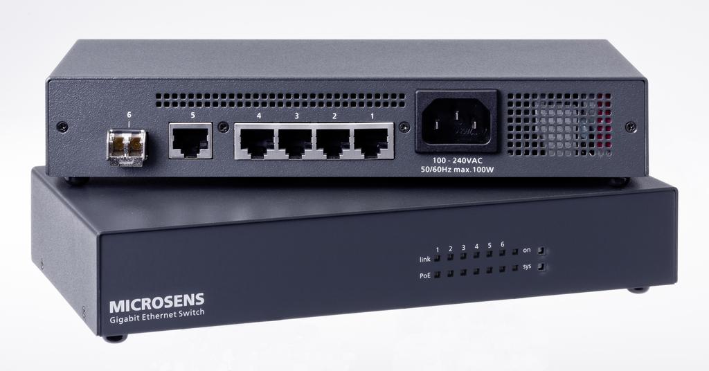 Product Overview Gigabit Ethernet 6 Port Office Switch manageable with PoE or PoE+ Description This Gigabit Office Switch is based on the Gigabit Ethernet Installation Switch Generation 6 and has the