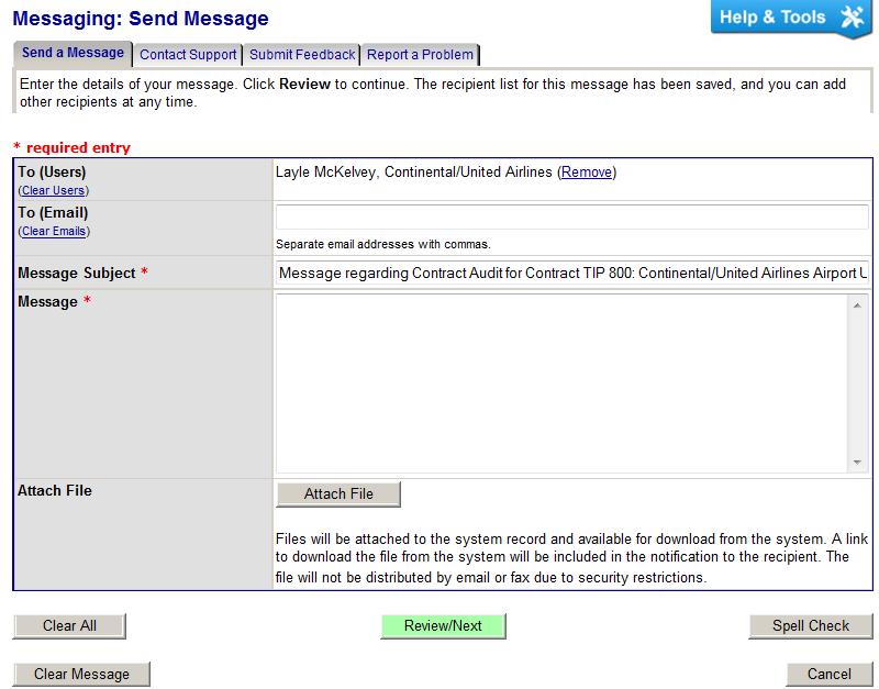 4. In the Message field, enter the message, and then click Review/Next. 5.