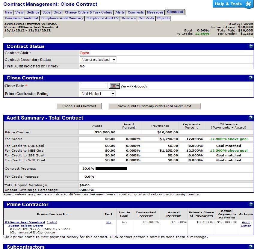 Closing contracts On the Contract Management: Close Contract page, you can