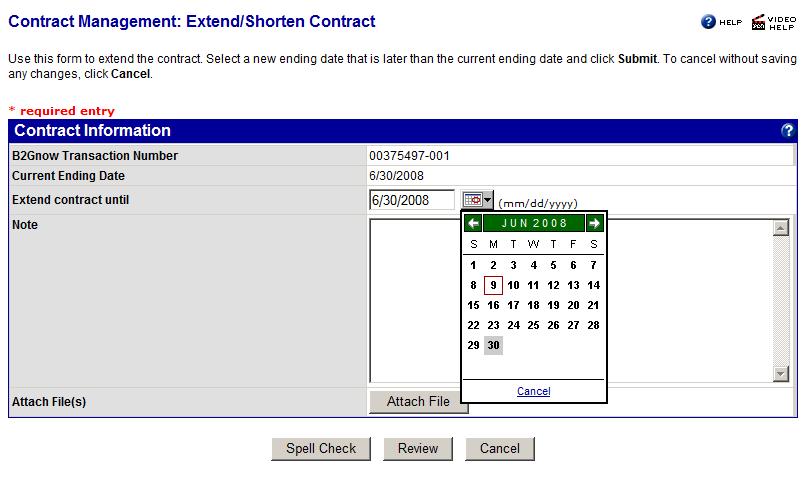 5. Complete the Extend/Shorten Contract form and save the record to update the contract end date.