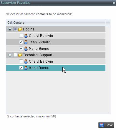 Figure 100 Supervisor Favorites Dialog Box 2. Check the box next to each supervisor to monitor and click Save.