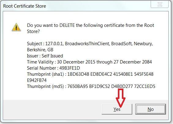 Figure 172 Root Certificate Store Dialog Box 10. Once the older version of the certificate is deleted or if it was not previously imported, the following dialog box appears.
