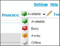 Figure 16 IM&P State Drop-down List When you are online, you can also specify a status message to display to your contacts. To set the status message: 1.