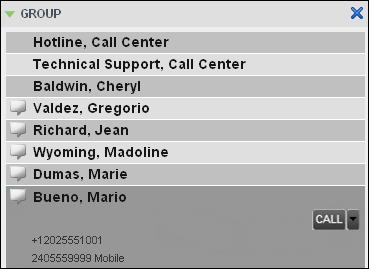 Figure 41 Group Panel Contact in Focus The following table lists the action buttons available in Call Center.