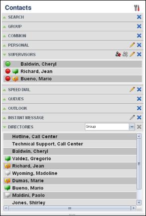 MANAGE CONTACTS You use the Contacts pane to perform call and monitoring operations on your contacts as well as to manage your contacts directories.