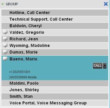Figure 75 Group Panel Contact Details SELECT DISPLAY ORDER Contacts in the Group/Enterprise, Agents, and Supervisors directories can be displayed by either their first name or last name first.