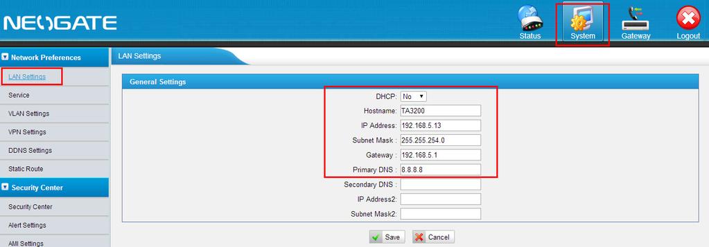 valid network settings (e.g., the IP address, subnet mask, default gateway address and DNS address) by default.