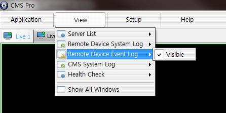 1.5.3 Remote Device Event Log Check Visible in the Remote Device Event Log menu to see the menu or uncheck Visible in order not to see the menu.