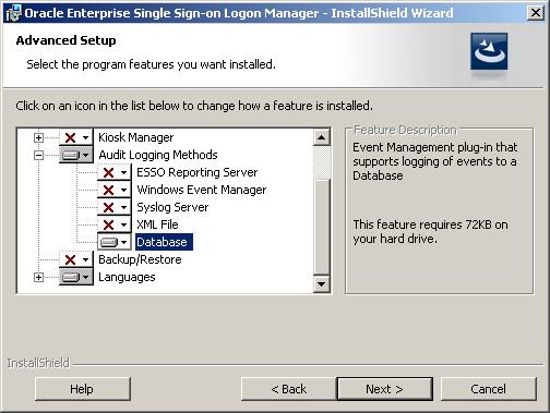 Step 3: Installing the Database Event Extension Component for ESSO-LM The Database Event Extension component must be installed in order for ESSO-LM to store event log data in the database.