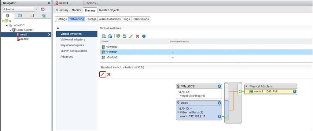 Create ESXi iscsi software adapter e. Select Hosts and Clusters > desired host > Manage > Networking > Virtual Switches. f.