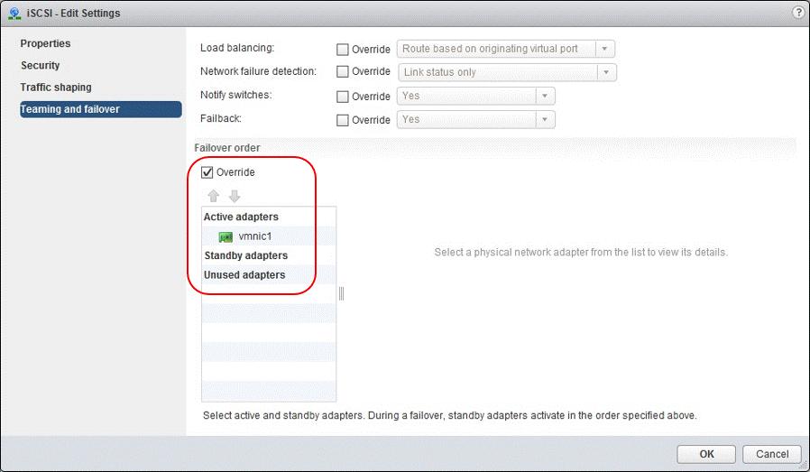 Select the Override checkbox and ensure that only one adapter is listed under Active adapters.