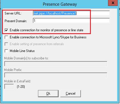 In the Presence Gateway window shown below, configure the following. Server URL: net.