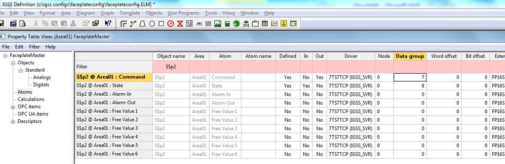 In the left pane of the Property Table View form, click Atoms to display the atoms of the digital objects.