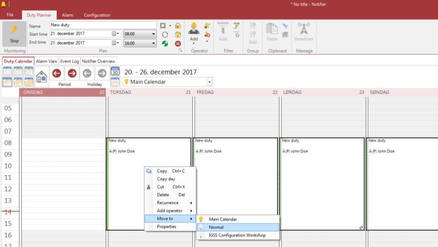 Right-click to move the 4 operators you first created to the calendar Normal. 8. Got to the Configuration tab. Click Calendars.
