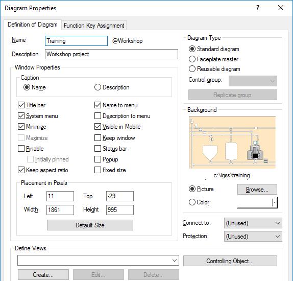 Exercise 3: Create Areas and Diagrams in Definition Step Action 1. In the menu in the IGSS Definition menu, click Diagram > Create to open the New Diagram Properties form.