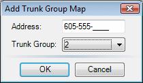To add a trunk group, press the Add button located at the bottom of this section. An Add Trunk Group Map window similar to Figure 7-3 will be displayed.