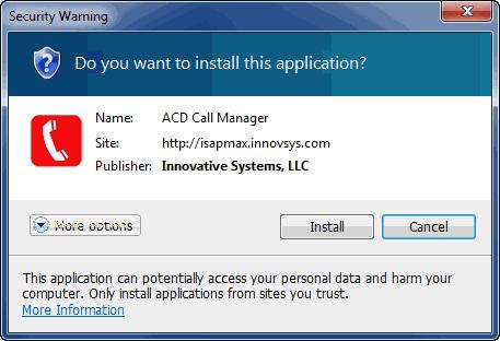 Appendix A Agent Call Manager 63 Figure A-2: Security Warning Window A.1.