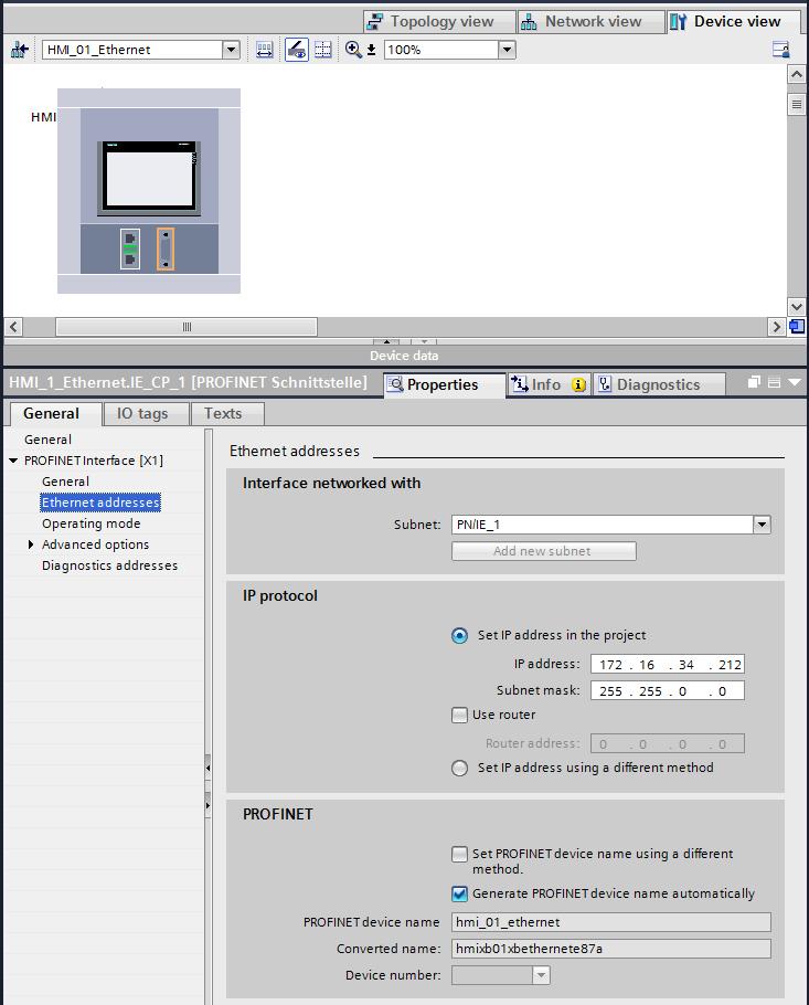 Copyright Siemens AG 2018 All rights reserved 1 General Network settings in the HMI configuration Table 1-6 1. Open the Device Configuration of the HMI operator panel.