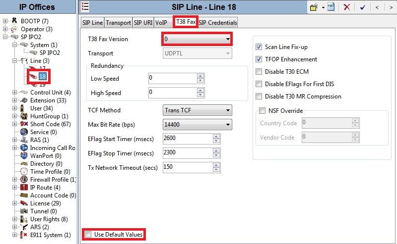 Default Values to change the T38 Fax Version to 0 which is the matching