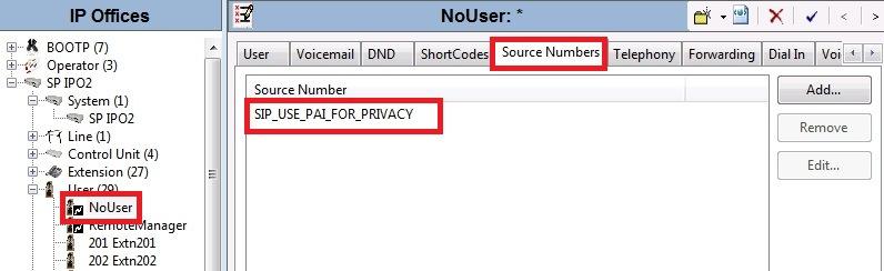 The SIP_USE_PAI_FOR_PRIVACY parameter will appear in the list of Source Numbers as shown below. When complete, click OK to commit (not shown) then press Ctrl + S to save. 5.