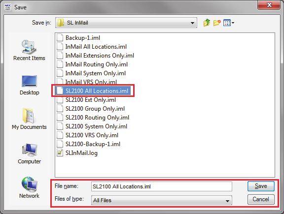 SL2100 ISSUE 1.0 1. To back up the InMail drive, click Backup on the SL InMail Media Utility Main Screen (refer to Figure 3-4 SL InMail Media Utility Main Screen on page 3-4).