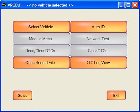 Using the MV1DU 12 MV1DU NAVIGATION Once the MV1DU application has started, the MV1DU main menu is displayed. Some functions are not available (grayed out) until the vehicle is defined.