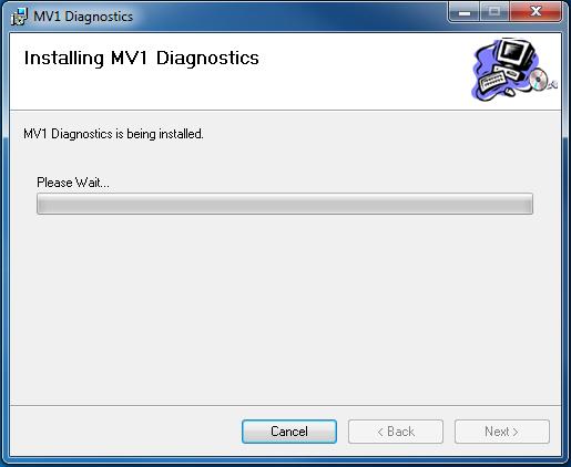 access to the program. The system will start installing the MV-1 Diagnostics Application Software.
