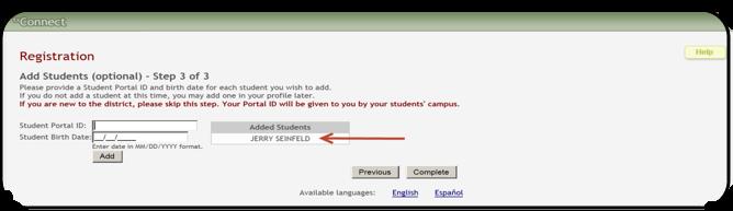 Note: The student portal ID must be typed exactly as it is printed (i.e., uppercase and lowercase letters). 2.
