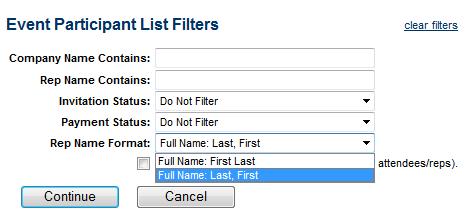 Guest List - sorting Reverse sort of last name to first name (or vice versa) by selecting filter options and changing Rep Name
